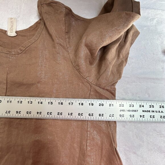 Tancredi & Morgen Women's Shift Midi Dress Side Slit Linen Brown Size Large XL - Picture 5 of 7